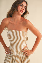 Klesis Striped Smocked Back Tie Handkercheif Top And Barrel Pants