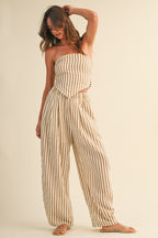 Klesis Striped Smocked Back Tie Handkercheif Top And Barrel Pants