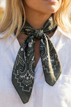 Bandana Paisley Print Satin Square Scarf (Olive)