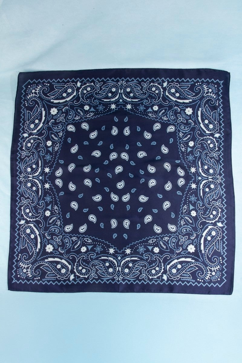 Bandana Paisley Print Satin Square Scarf (Navy) Main image