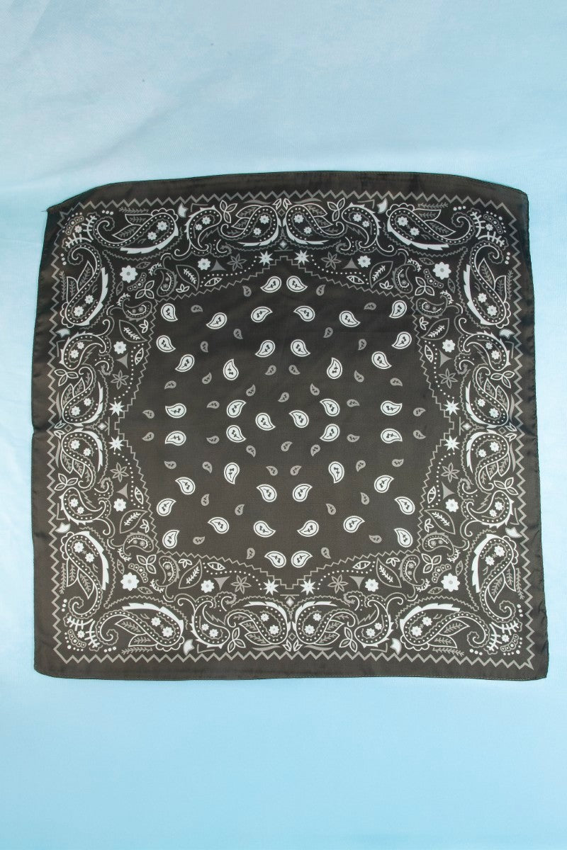 Bandana Paisley Print Satin Square Scarf (Olive)