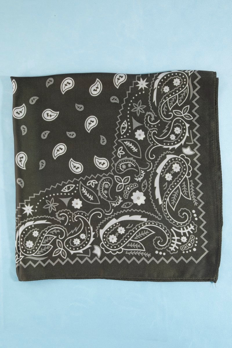 Bandana Paisley Print Satin Square Scarf (Olive)