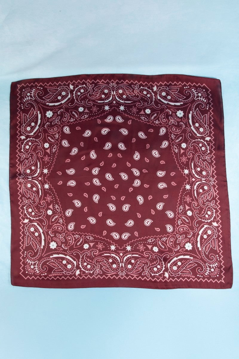 Bandana Paisley Print Satin Square Scarf (Red)
