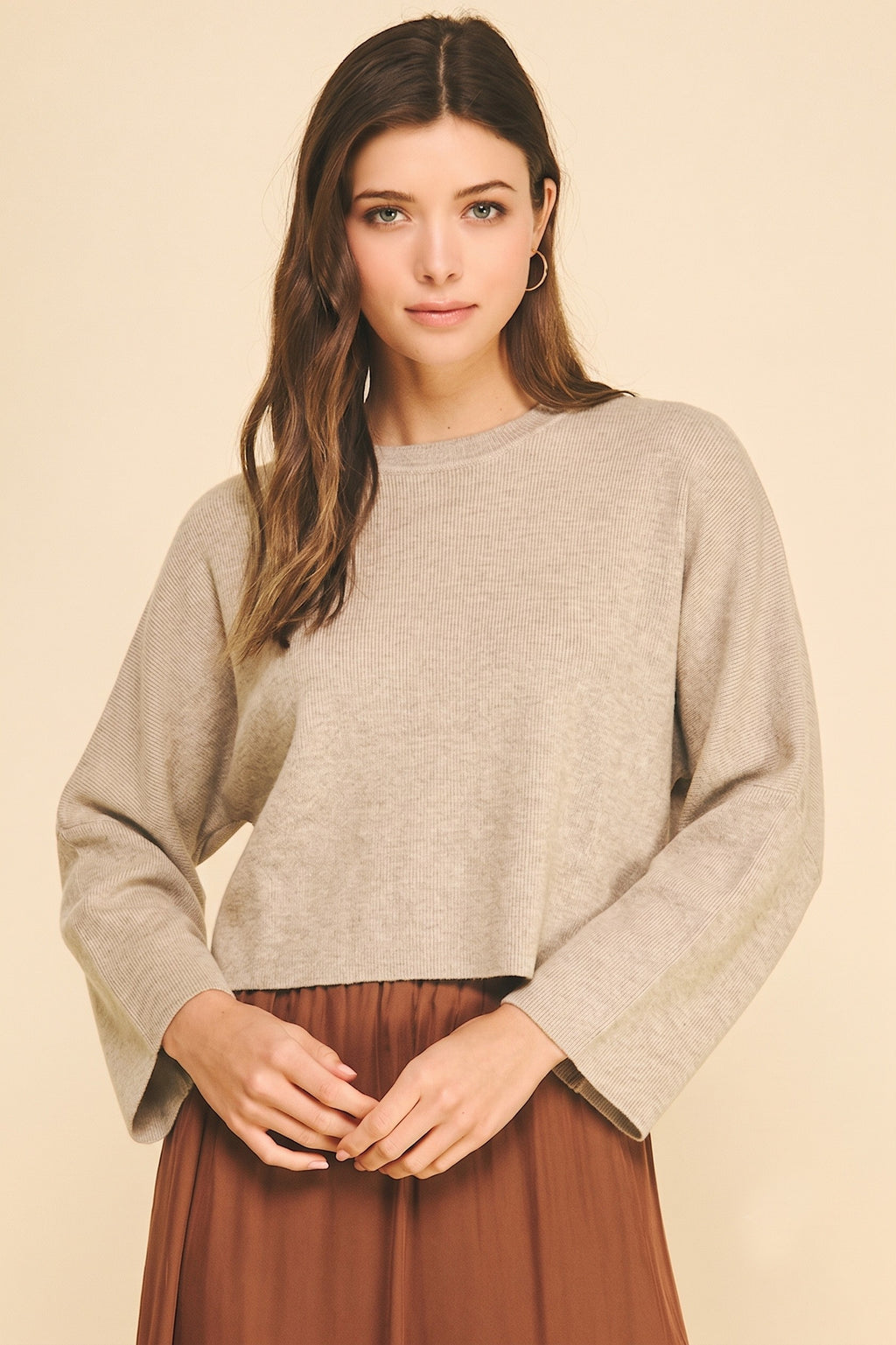 Wide Sleeve Sweater with Gathered Back Detail
