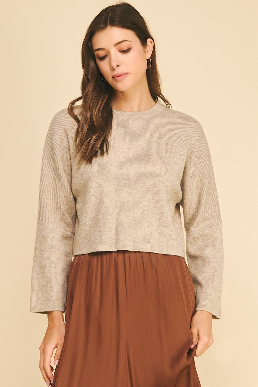 Wide Sleeve Sweater with Gathered Back Detail