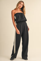 Strapless Stripe Trim Jumpsuit