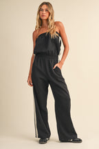 Strapless Stripe Trim Jumpsuit