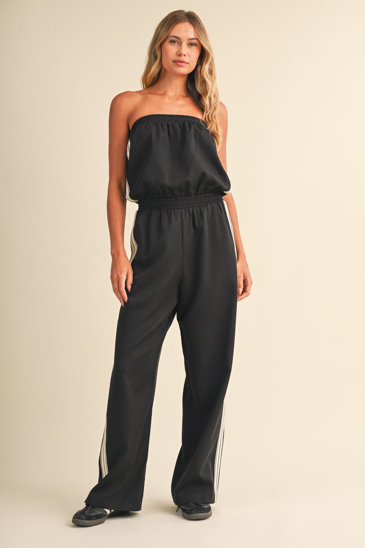 Strapless Stripe Trim Jumpsuit