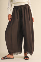 Barrel Fit Pants With Lace Trim On The Bottom Hem