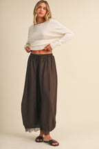 Barrel Fit Pants With Lace Trim On The Bottom Hem