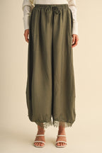 Barrel Fit Pants With Lace Trim On The Bottom Hem (Olive)