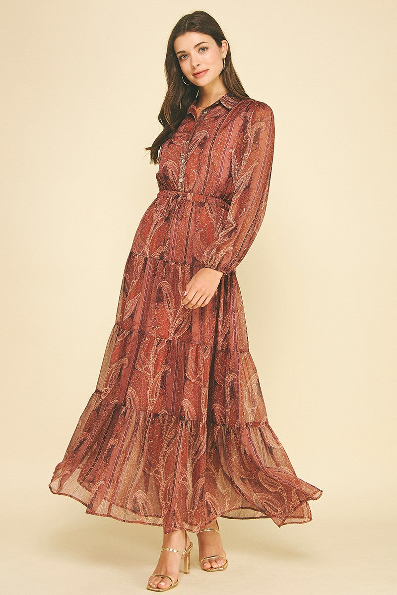 Paisley Boho Print Tiered Maxi Dress