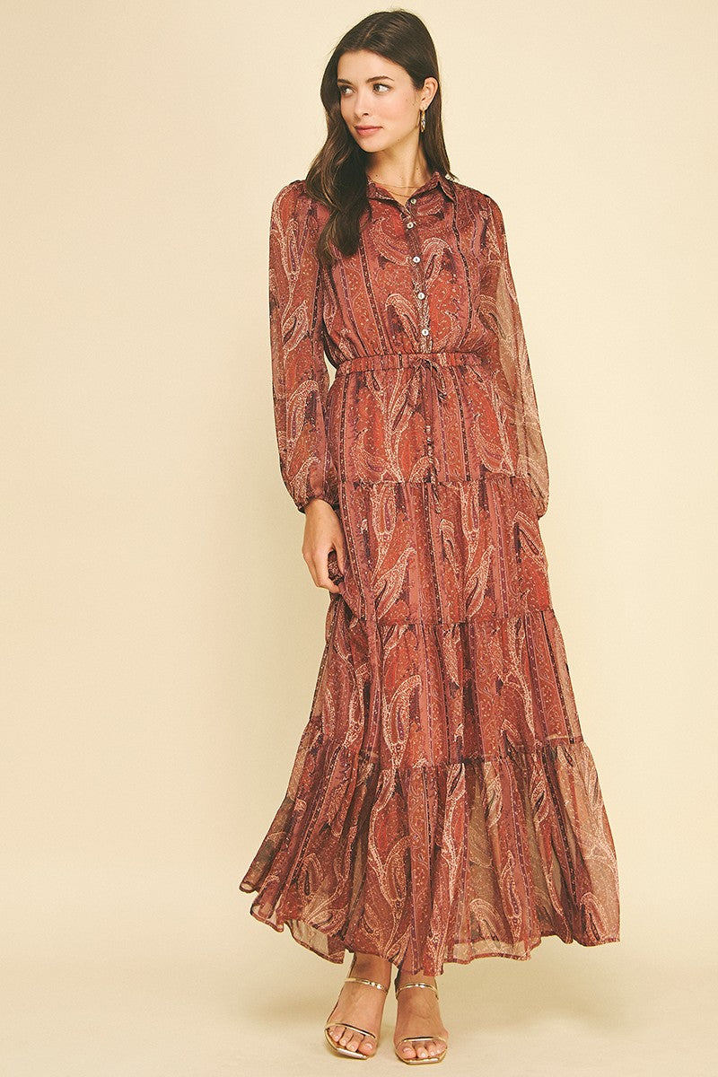 Paisley Boho Print Tiered Maxi Dress