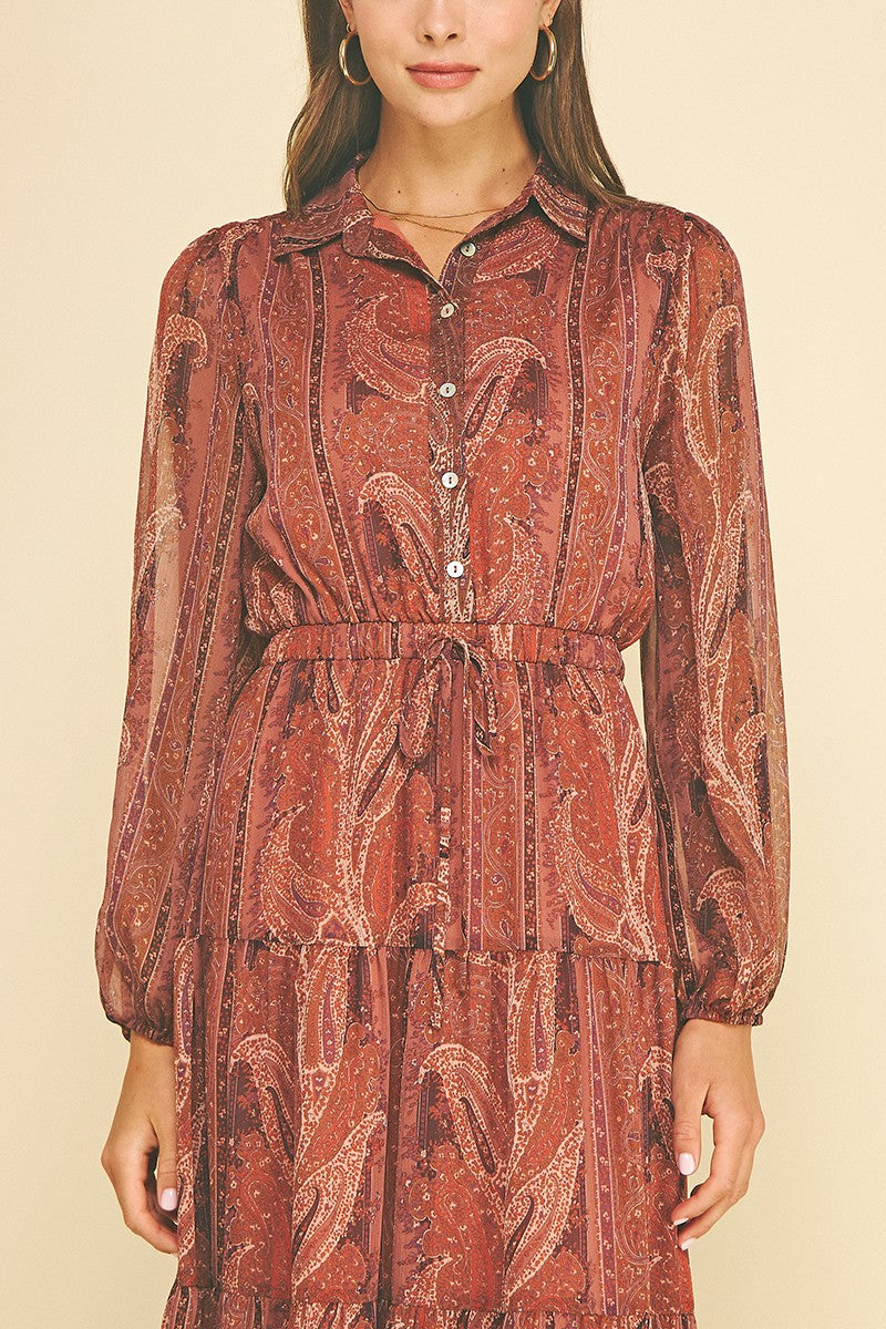 Paisley Boho Print Tiered Maxi Dress