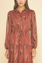 Paisley Boho Print Tiered Maxi Dress