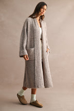 Solid Longline Open Front Knit Cardigan (Lt Mocha)