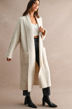 Solid Longline Open Front Knit Cardigan (Lt Taupe)
