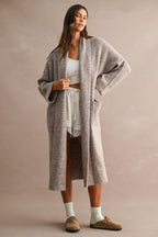Solid Longline Open Front Knit Cardigan (Lt Mocha)