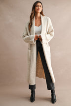 Solid Longline Open Front Knit Cardigan (Lt Taupe)