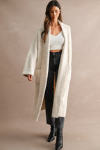Solid Longline Open Front Knit Cardigan (Lt Taupe)
