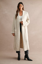 Solid Longline Open Front Knit Cardigan (Lt Taupe)