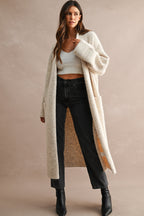 Solid Longline Open Front Knit Cardigan (Lt Taupe)