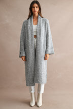 Solid Longline Open Front Knit Cardigan (H Grey)