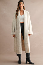 Solid Longline Open Front Knit Cardigan (Lt Taupe)