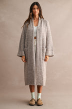 Solid Longline Open Front Knit Cardigan (Lt Mocha)
