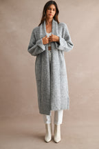 Solid Longline Open Front Knit Cardigan (H Grey)