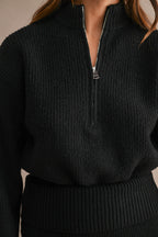 Half-Zip Sweater & Mini Skirt Set (Black)