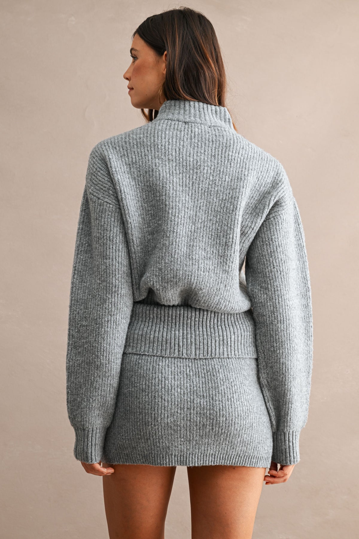 Half-Zip Sweater & Mini Skirt Set (Heather Grey)