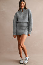 Half-Zip Sweater & Mini Skirt Set (Heather Grey)