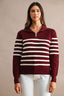 Striped Half-Zip Oversized Sailor Collar Knit Sweater Top (Burgundy/Cream)