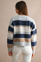Multi-Color Striped Long Sleeve Knit Cropped Cardigan
