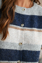 Multi-Color Striped Long Sleeve Knit Cropped Cardigan