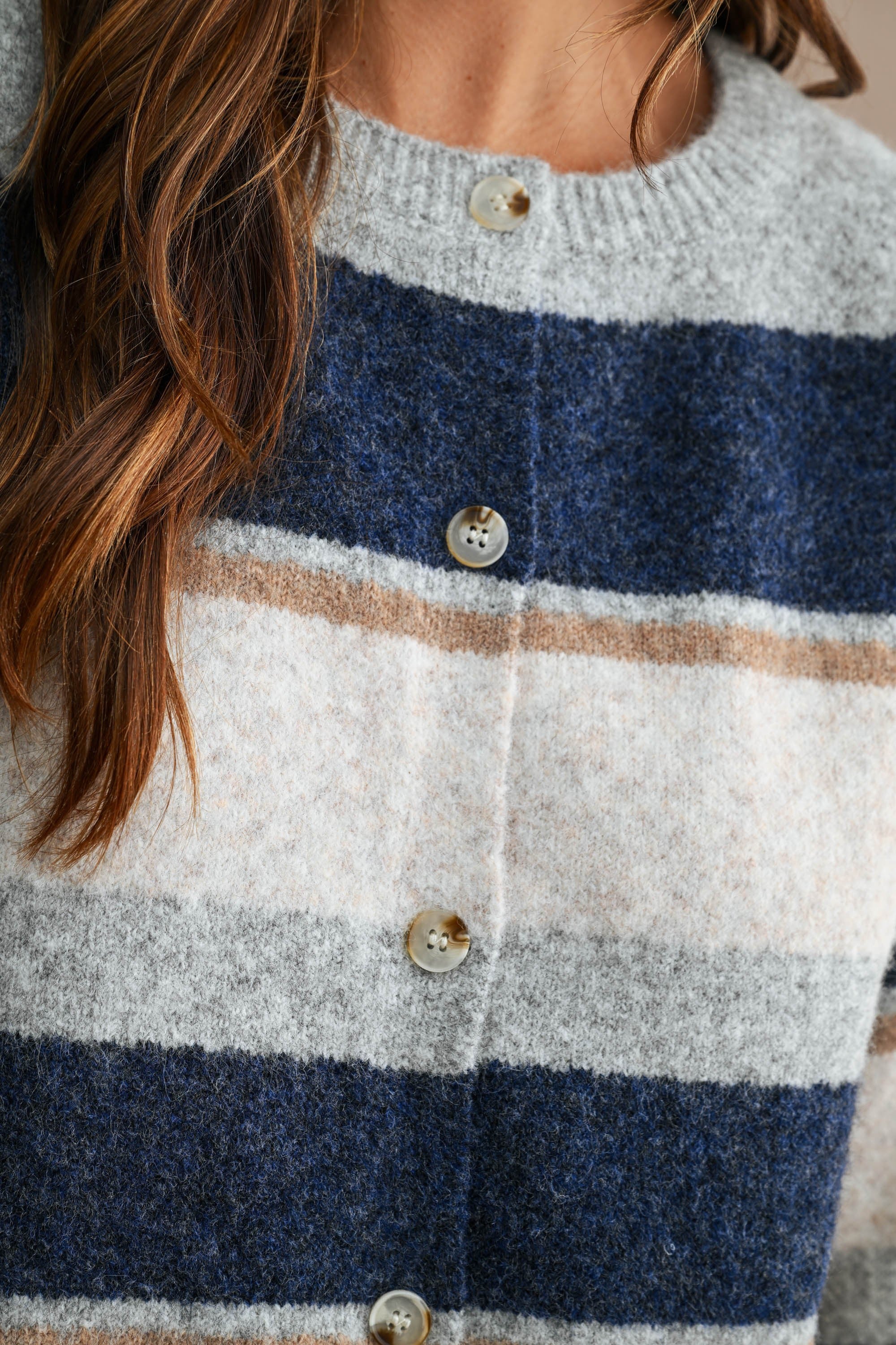 Multi-Color Striped Long Sleeve Knit Cropped Cardigan