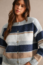 Multi-Color Striped Long Sleeve Knit Cropped Cardigan