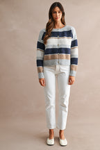 Multi-Color Striped Long Sleeve Knit Cropped Cardigan