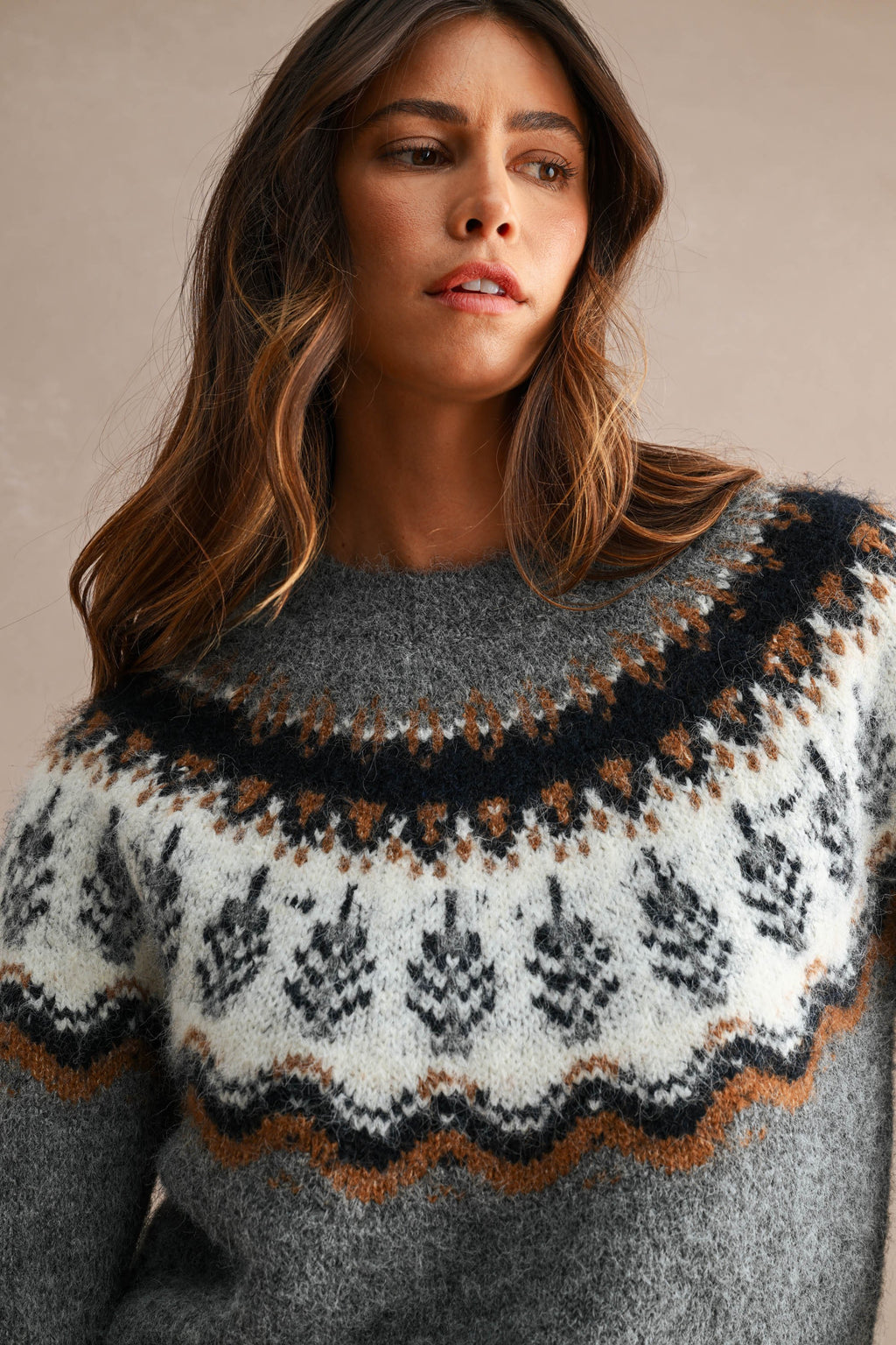 Fuzzy Fair Isle Knit Sweater