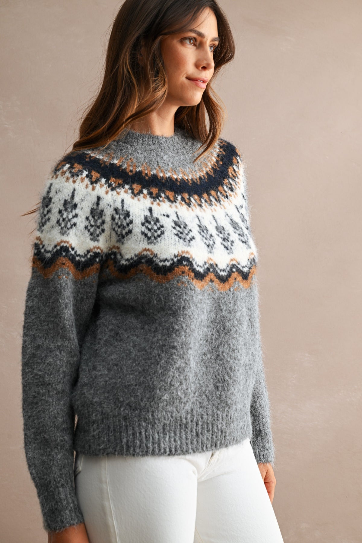 Fuzzy Fair Isle Knit Sweater