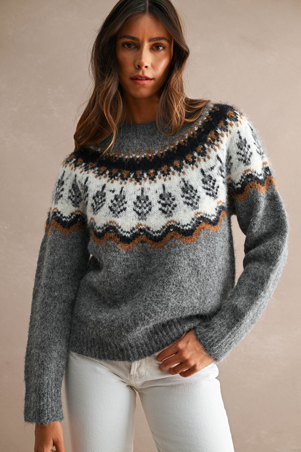 Fuzzy Fair Isle Knit Sweater