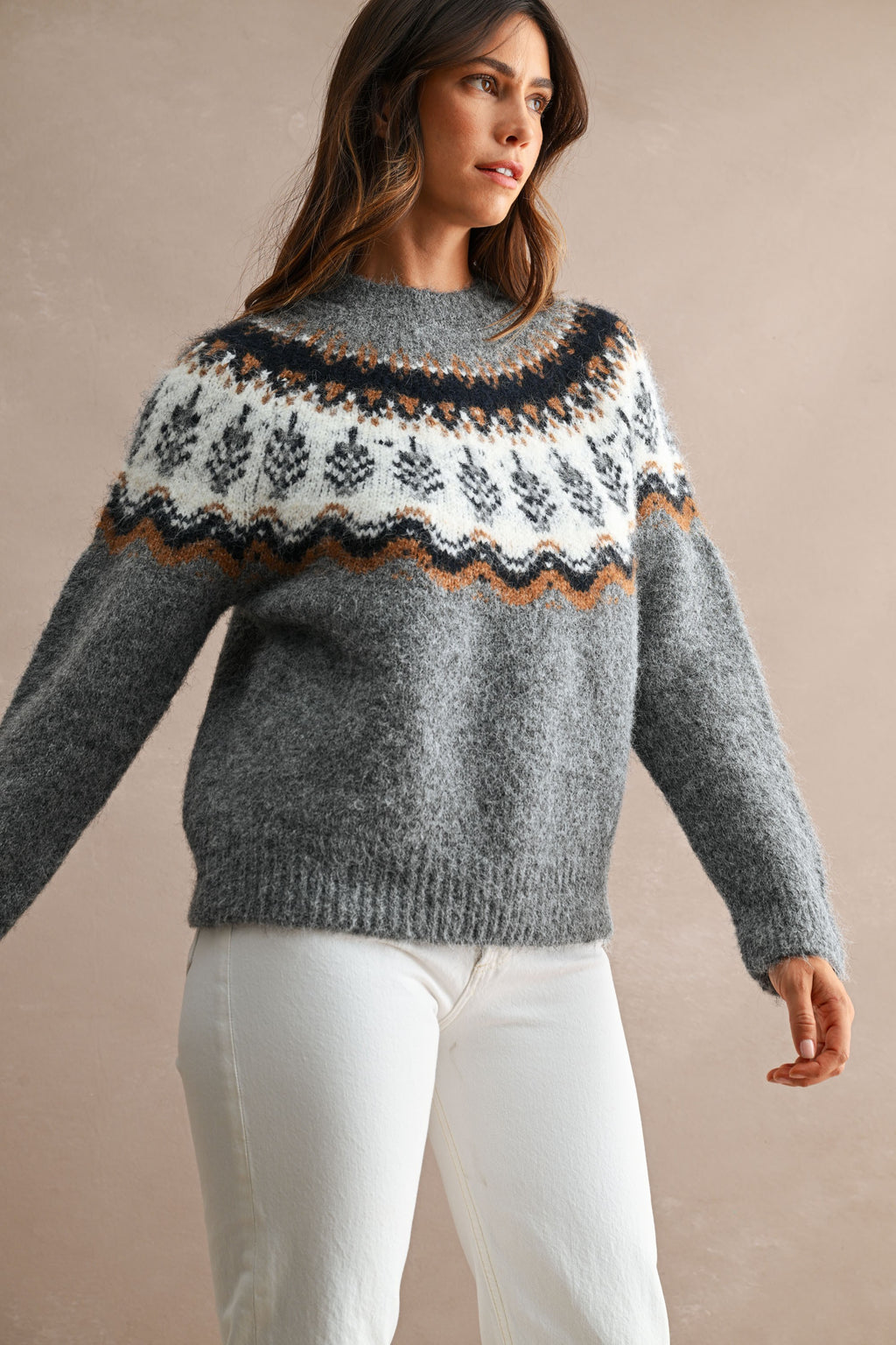 Fuzzy Fair Isle Knit Sweater