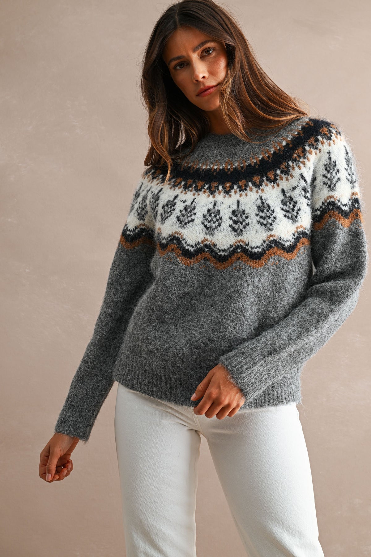 Fuzzy Fair Isle Knit Sweater