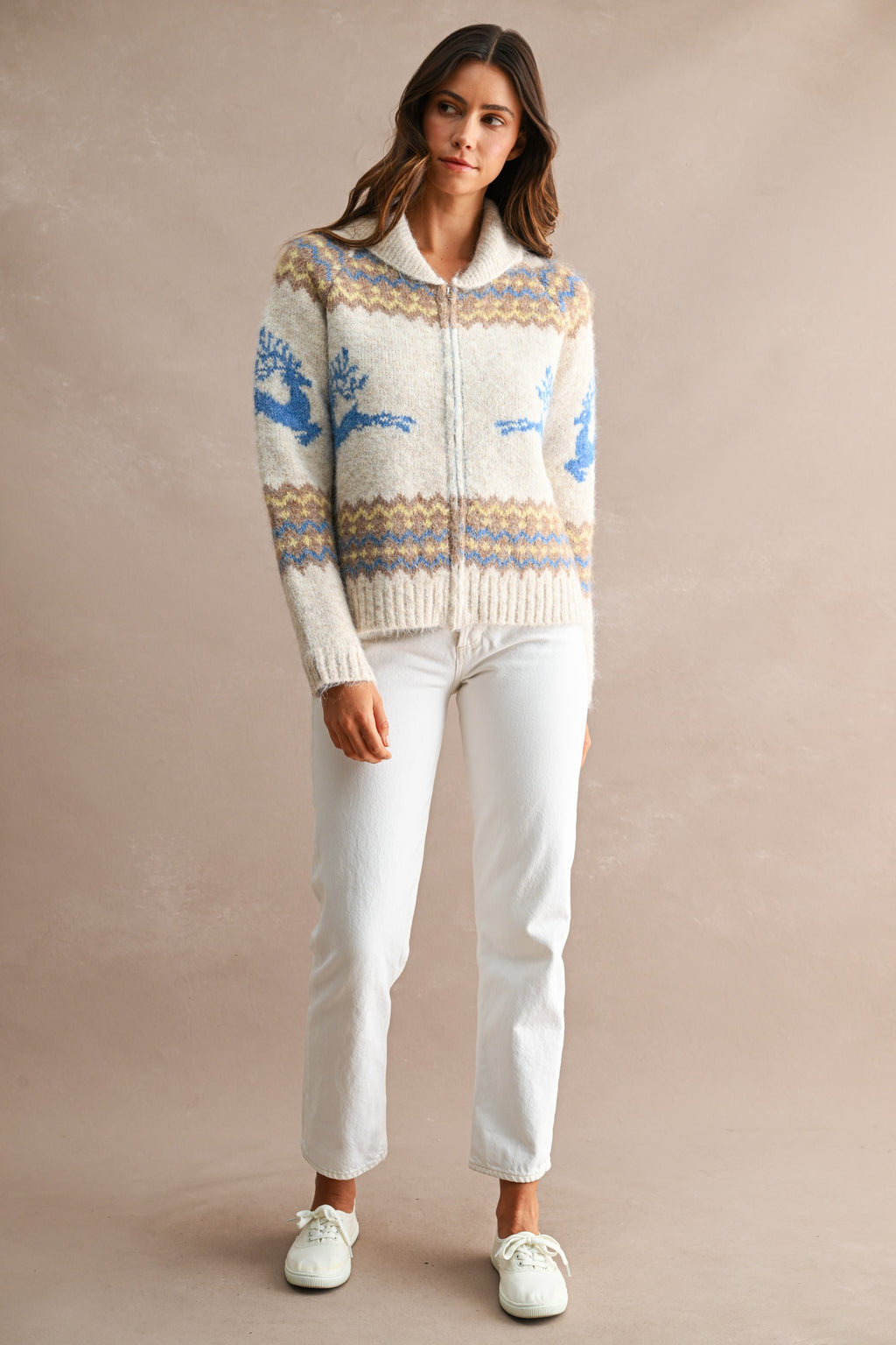 Nordic Pattern Zip Up Cardigan Sweater