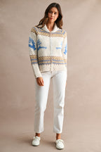 Nordic Pattern Zip Up Cardigan Sweater