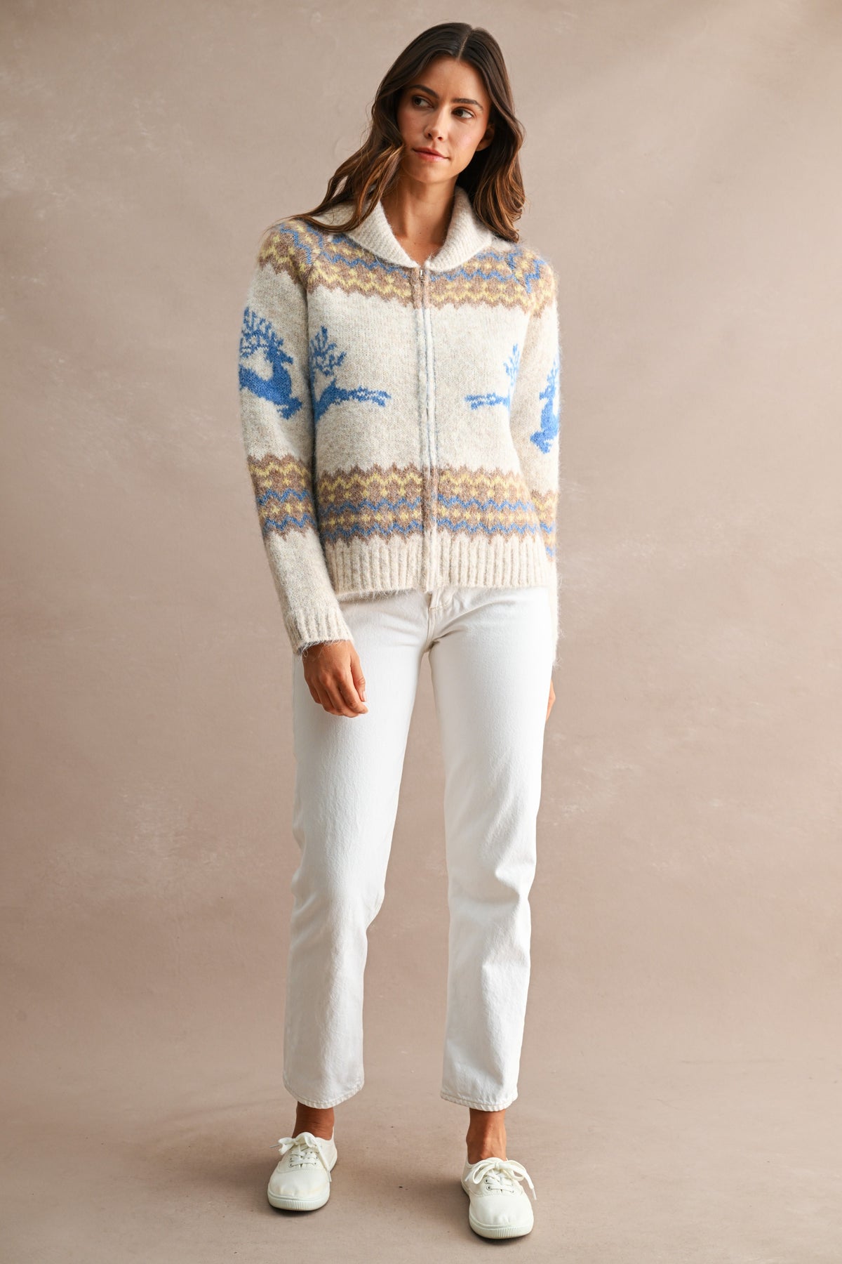 Nordic Pattern Zip Up Cardigan Sweater