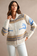 Nordic Pattern Zip Up Cardigan Sweater