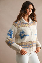 Nordic Pattern Zip Up Cardigan Sweater
