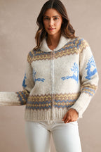 Nordic Pattern Zip Up Cardigan Sweater